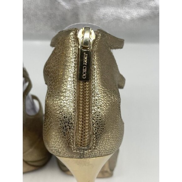 Jimmy Choo Sandals  Gold Strappy Open-Toe Platform Heels Size 39 Wedding Party - Picture 6 of 7